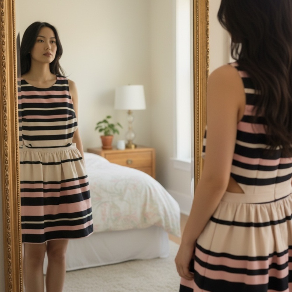 Topshop PETITE Striped Midi Dress - Black, Pink, Cream size 6 - Picture 5 of 10